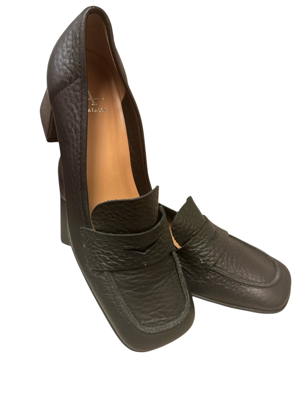 Aquatalia Carlina pump Black Leather Block Heel Loafers Sz 8 shelf pull - Picture 2 of 14